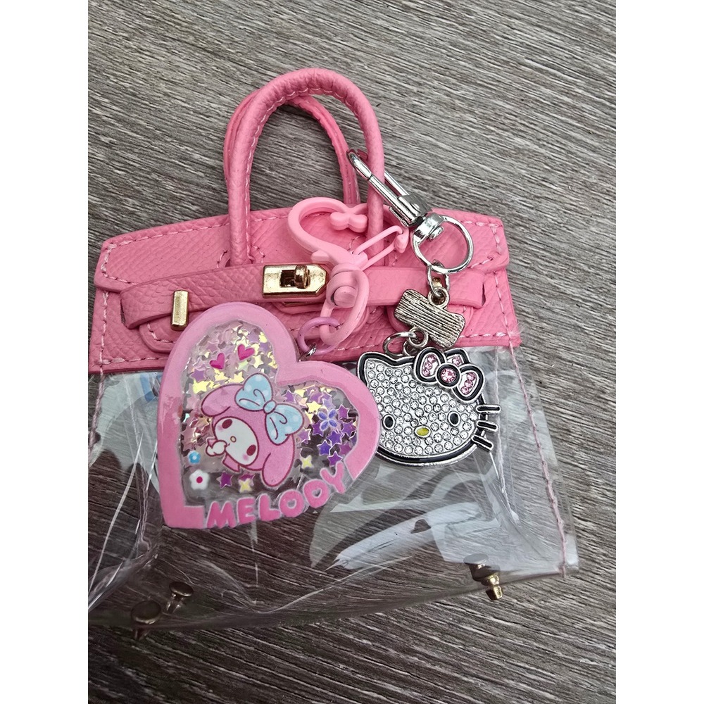 Sanrio Hello Kitty My Melody Mini Bag Keychain Charm Pink Clear PVC Y2K Kawaii